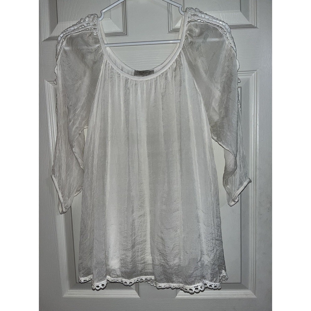 Bella Umbra tunic womens s 100% Silk Long Sleeves SCrochet , Cold Shoulder